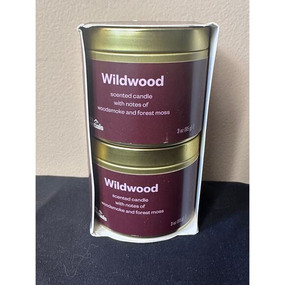 Room Essentials 2pk Tin Gift Set Wildwood Jar Candle 3oz: Soy Wax Blend New - Picture 4 of 7